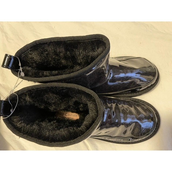 NEW JUICY COUTURE KLASH BOOTIE BOOTS BLACK CLEAR SIZE 6 LOGO - Picture 2 of 5